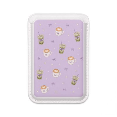 Magsafe Vegan Wallet — Lavender Coffee & Matcha Pattern