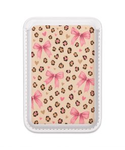 MagSafe Vegan Card Wallet — Pink Bow Leopard Print