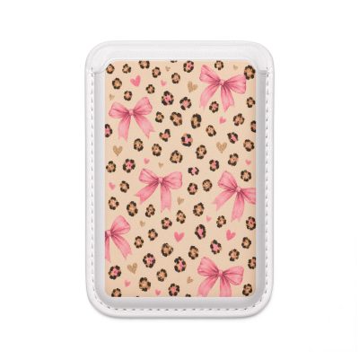 MagSafe Vegan Card Wallet — Pink Bow Leopard Print