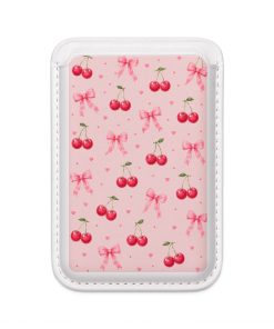 MagSafe Vegan Card Wallet — Pink Cherry Bow Pattern