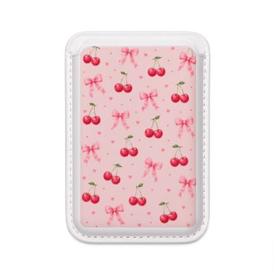 MagSafe Vegan Card Wallet — Pink Cherry Bow Pattern